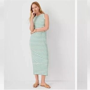 Ann Taylor Weekend Dress XS Petite Green Striped Ribbed Midi Sheath Sleeveless